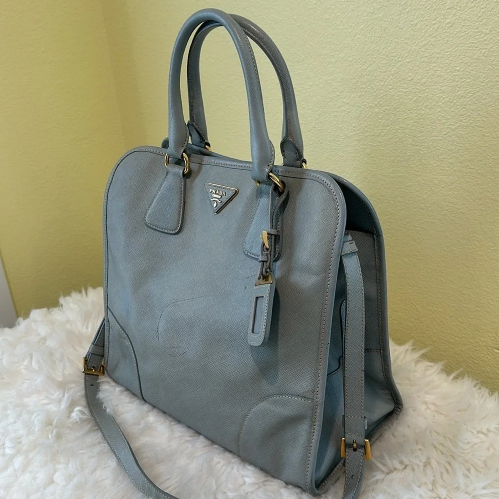 💯Authentic Prada Light Blue Safiano Leather Tote Bag🍀